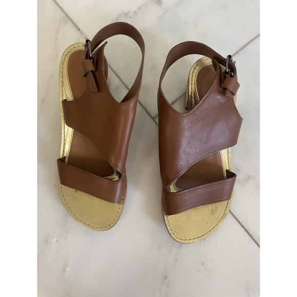 Leifsdottir Anthropologie Brown Leather Low Block Heel Sandals Size Euro 36 US 6 - Picture 3 of 7